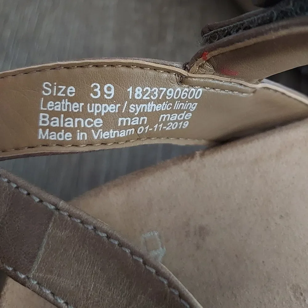 DANSKO LAURIE BURNISHED CALF STONE LEATHER SANDAL 39 WEDGE CASUAL VACATION